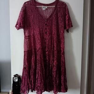 Vintage 80's Grunge Burgundy Lace Oversized Dress S/M/L